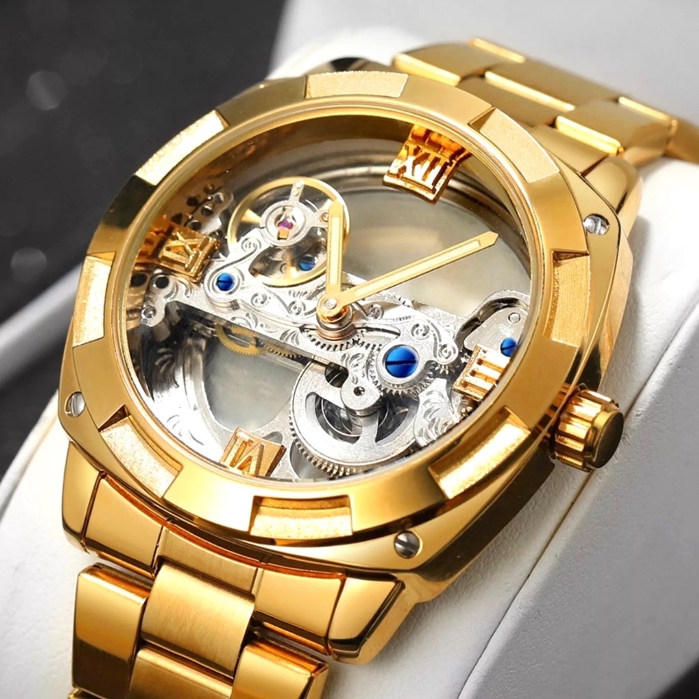 Forsining Mens Skeleton Mechanical Waterproof Luxury Watch  Hollow Gift Idea
